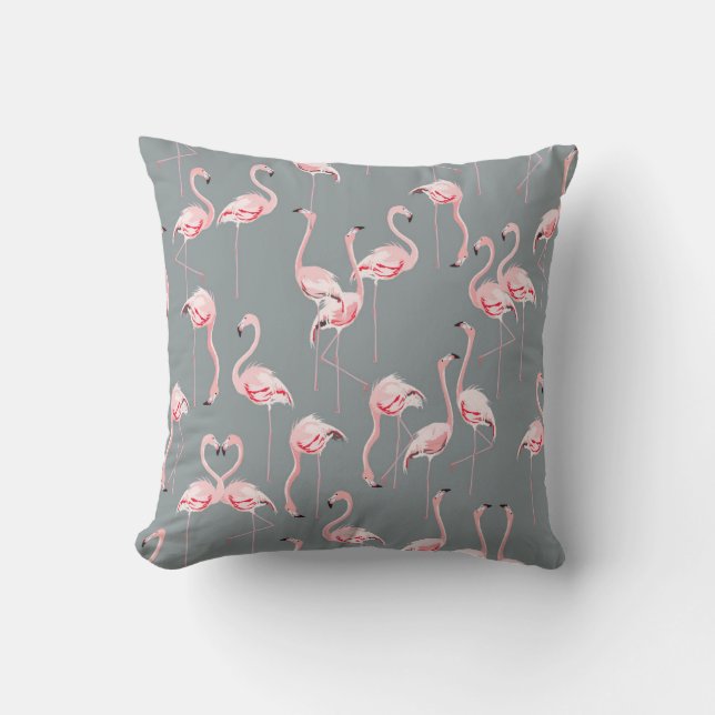 Flamingo Grey: Vintage Seamless Pattern. Cushion (Front)