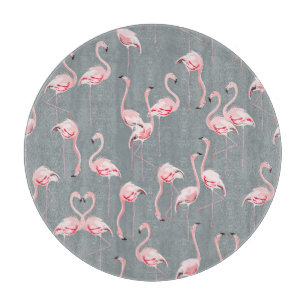 Flamingo Grey: Vintage Seamless Pattern. Cutting Board