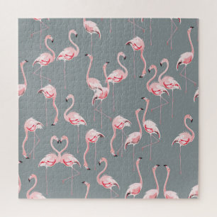 Flamingo Grey: Vintage Seamless Pattern. Jigsaw Puzzle