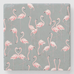 Flamingo Grey: Vintage Seamless Pattern. Stone Coaster