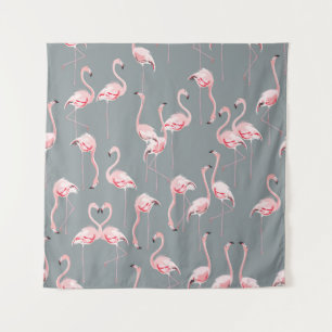 Flamingo Grey: Vintage Seamless Pattern. Tapestry