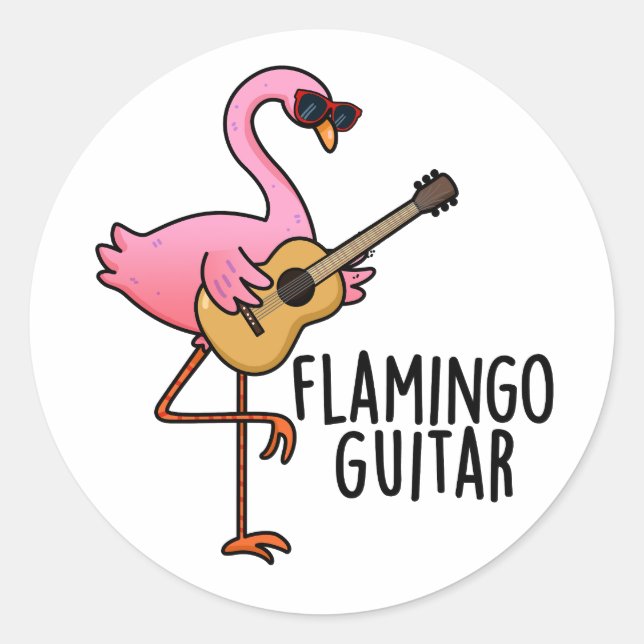 Flamingo Guitar Funny Music Pun  Classic Round Sticker (Front)