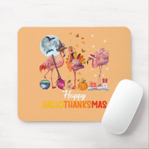 Flamingo Halloween And Merry Christmas Happy Hallo Mouse Mat