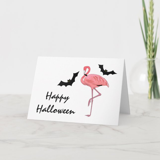 Flamingo Halloween Bats Card (Front)