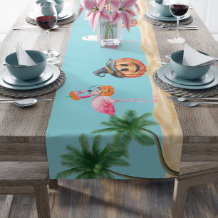 Flamingo Halloween Coastal Centerpiece Medium Table Runner