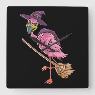 Flamingo Halloween Flamingo Witch Scary Party Square Wall Clock