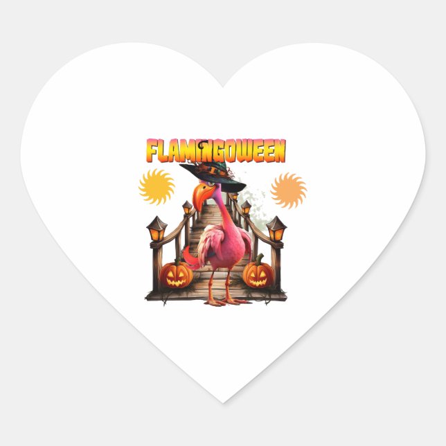 Flamingo Halloween Heart Sticker (Front)