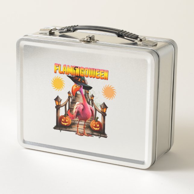 Flamingo Halloween Metal Lunch Box (Front)