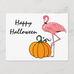 Flamingo Halloween Pumpkin Postcard
