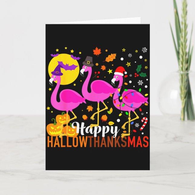 Flamingo Halloween Thanksgiving Christmas Hallowth Card (Front)