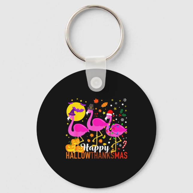 Flamingo Halloween Thanksgiving Christmas Hallowth Key Ring (Front)