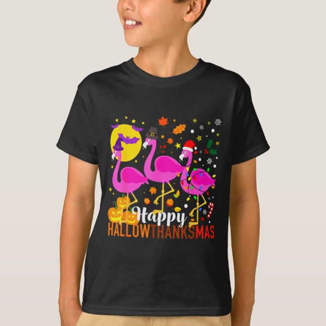 Flamingo Halloween Thanksgiving Christmas Hallowth T-Shirt (Front)