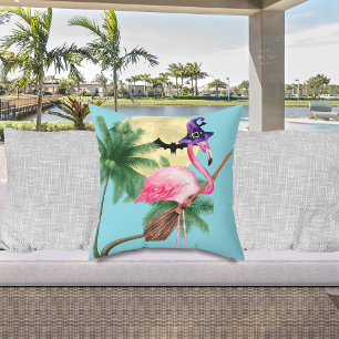 Flamingo Halloween witch coastal beach decoration Cushion