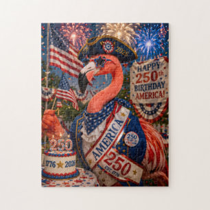 Flamingo Happy 250th Birthday America July 4th Jigsaw Puzzle