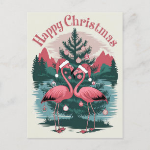 Flamingo Happy Christmas Postcard