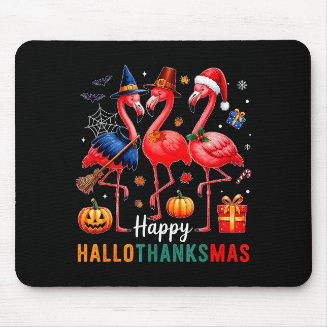 Flamingo Happy Hallothanksmas Funny Halloween Than Mouse Mat (Front)