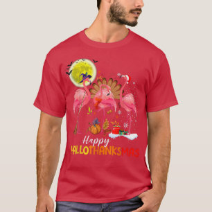 Flamingo Happy HalloThanksmas Funny Halloween Than T-Shirt