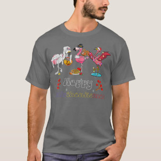 Flamingo Happy HalloThanksmas Funny Halloween Than T-Shirt