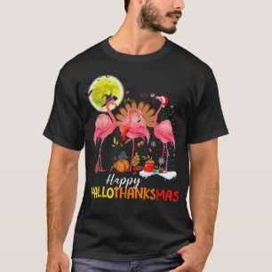 Flamingo Happy HalloThanksmas Funny Halloween Than T-Shirt
