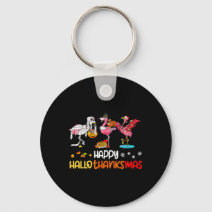 Flamingo Happy Hallothanksmas Halloween Thanksgivi Key Ring