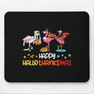 Flamingo Happy Hallothanksmas Halloween Thanksgivi Mouse Mat