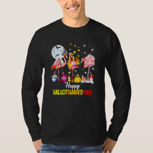 Flamingo Happy Hallothanksmas Halloween Thanksgivi T-Shirt
