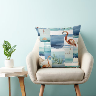 Flamingo Haven Coastal Watercolor Decor Cushion