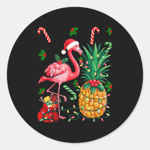 Flamingo Hawaiian Ne Christmas Lights Xmas  Classic Round Sticker
