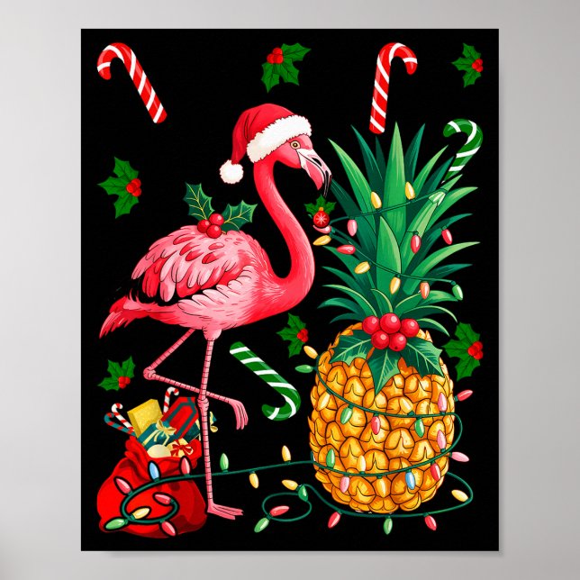 Flamingo Hawaiian Ne Christmas Lights Xmas  Poster (Front)