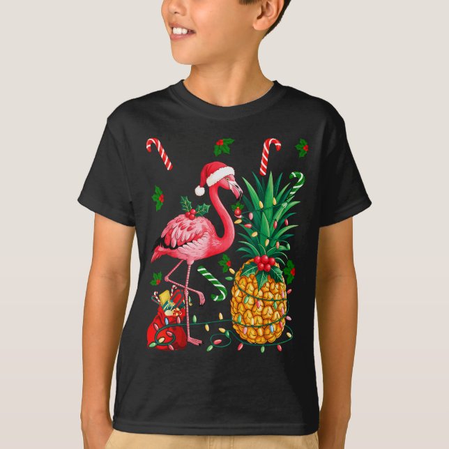 Flamingo Hawaiian Ne Christmas Lights Xmas  T-Shirt (Front)
