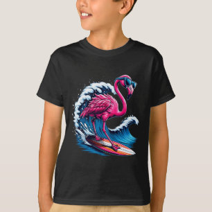 Flamingo Hawaiian Surfing Beach Summer Wave T-Shirt