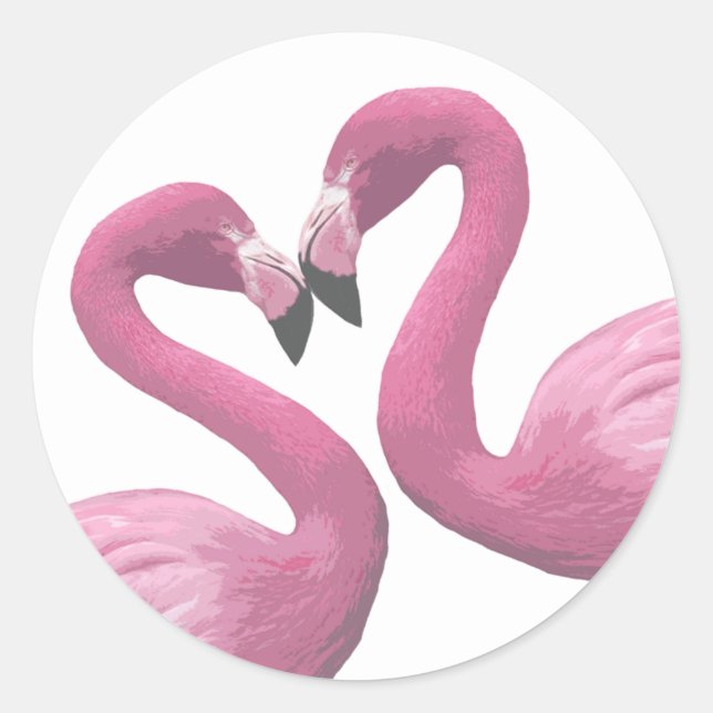 Flamingo Heart Classic Round Sticker (Front)