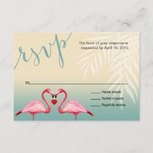 Flamingo Heart Kiss RSVP   mint blue Card