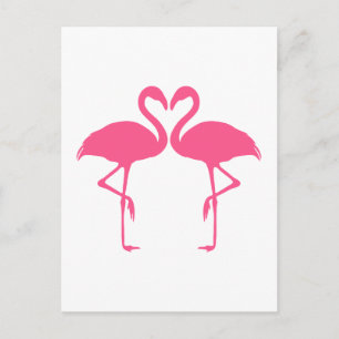 Flamingo heart, two pink flamingos in love postcard