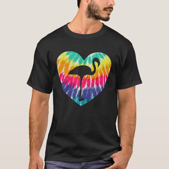 Flamingo Heart With Tie dye Print For Flamingo T-Shirt (Front)