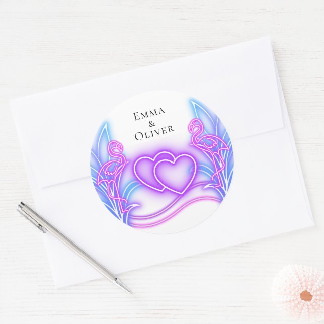 Flamingo & Hearts Wedding Sticker (Envelope)
