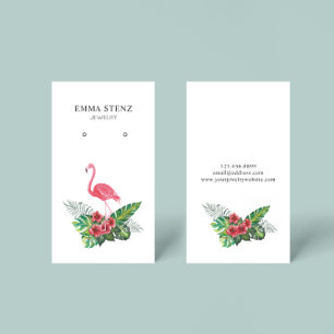 Flamingo Hibiscus Tropical Leaves Earring Display Business Card