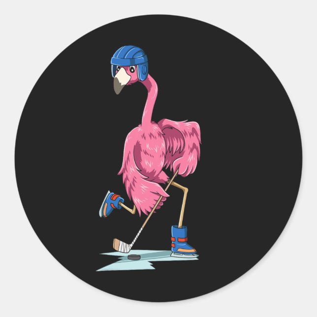 Flamingo Hockey Flamingo Playing Hockey Flamingo  Classic Round Sticker (Front)