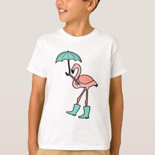 Flamingo Holding Umbrella and Wearing Rain Boots T-Shirt