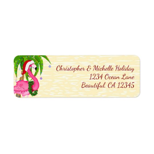 Flamingo Holiday Palm Tree Beach Christmas Address Return Address Label