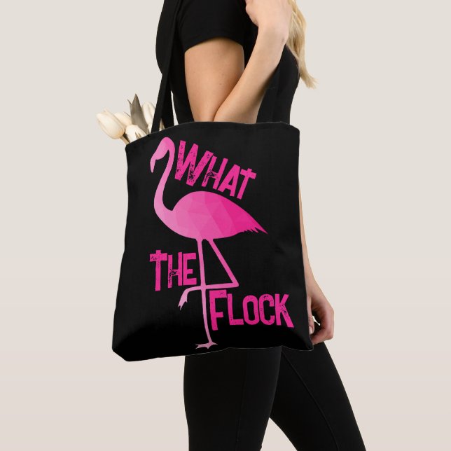 Flamingo hot pink geometric what the flock pink tote bag (Close Up)