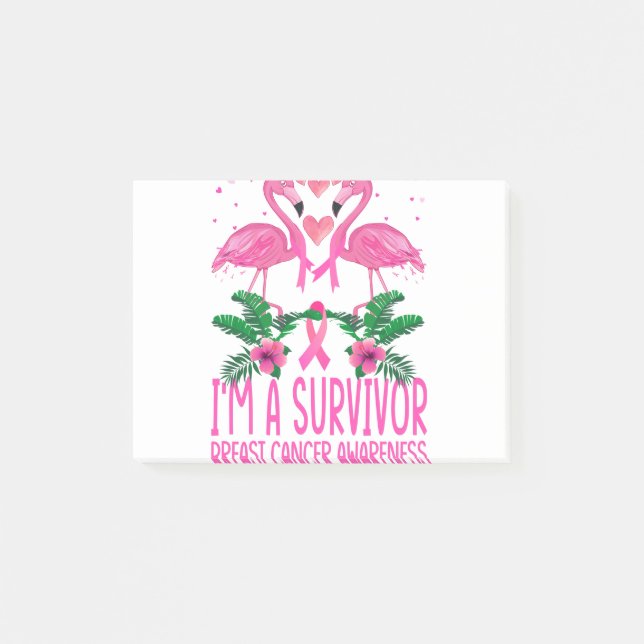 Flamingo I'm A Survivor Breast Cancer Awareness Post-it Notes (Front)
