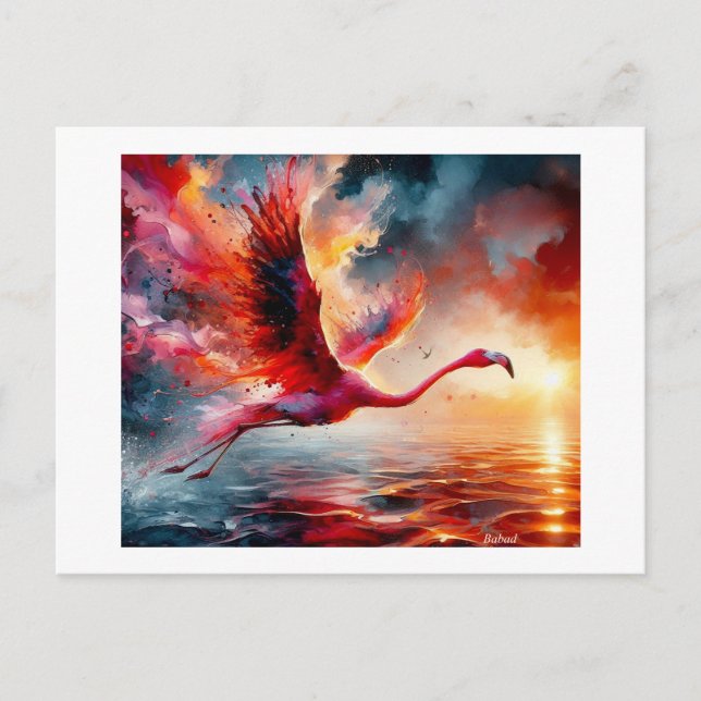 Flamingo in a Fiery Flight,  Postcard (Front)