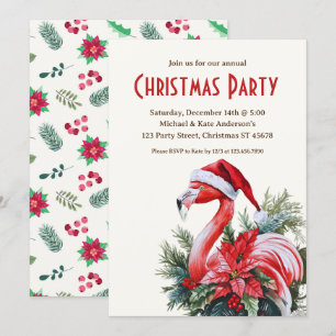 Flamingo in a Santa Hat Tropical Christmas Party Invitation