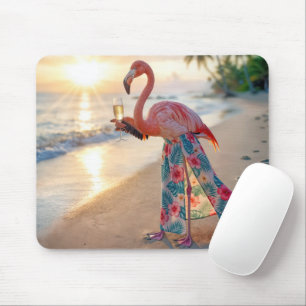 Flamingo In a Skirt Holding a Champagne Flute Mouse Mat