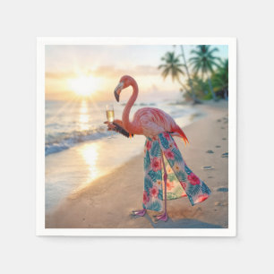 Flamingo In a Skirt Holding a Champagne Flute Napkin