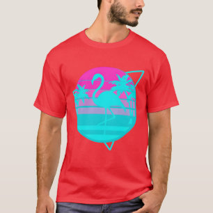 Flamingo In A Vintage 80S Beach With Palms Vaporwa T-Shirt