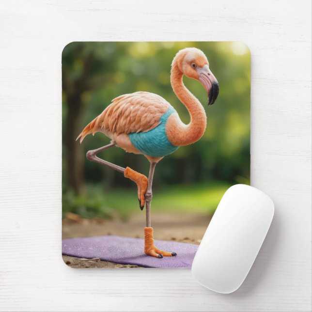 Flamingo In a Yoga Pose Mouse Mat (With Mouse)