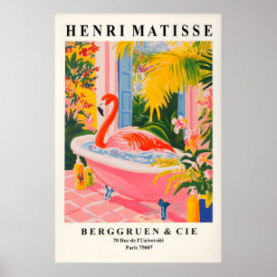 Flamingo in Bathtub Art Print Funny Pink Bathroom