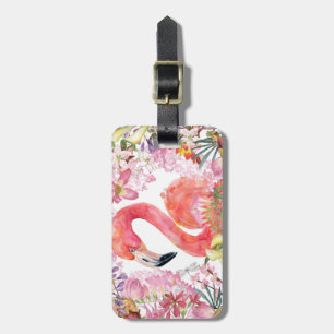 Flamingo in Flower Jungle - Summer Pattern Luggage Tag